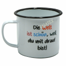 Kaffeebecher mit Spruch 350 ml, Metall